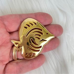 Vintage Gem Craft Angelfish Fish Brooch 80s 90s Gold Plated Coastal Jewelry